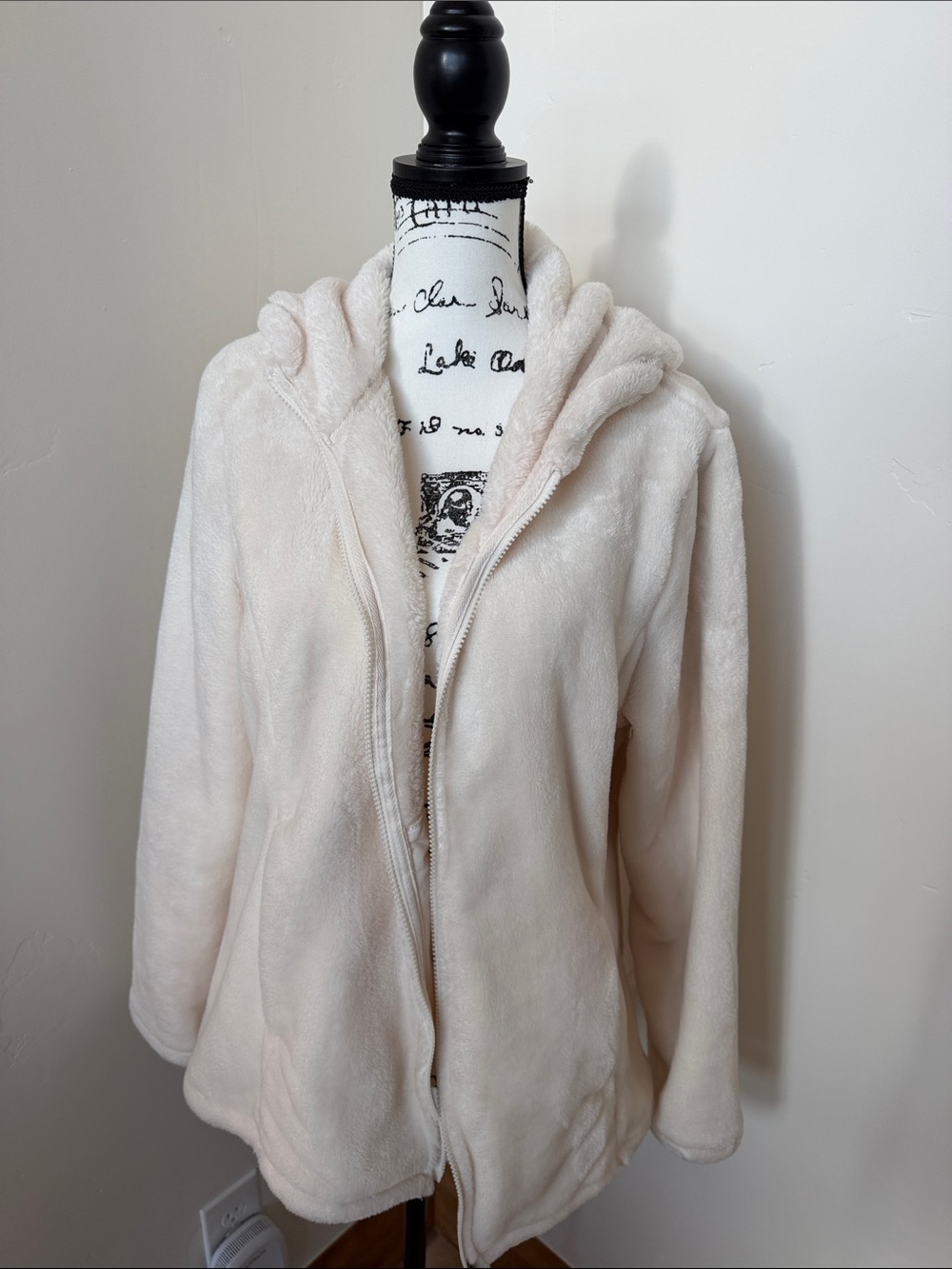 32 Degrees Plush Hooded Zip Jacket - Off-White/Cream